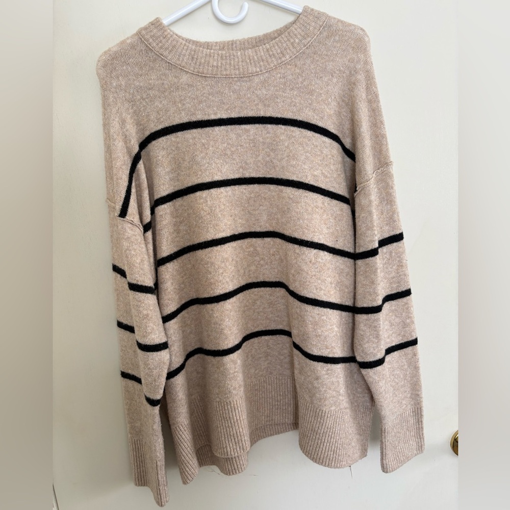 Aerie Beige and Black Striped Turtleneck Sweater